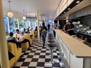 Open kitchen at Rudy's Vegan Butcher & Diner in North London