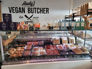 Awesome vegan butcher shop at Rudy's Vegan Butcher & Diner in North London