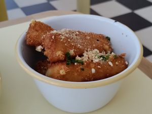Yummy mozzarella sticks at Rudy's Vegan Butcher & Diner in North London