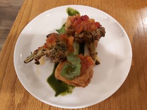 Dine around special - broccoli and tofu fritter with tangy salsa at Six Mile Pub in Victoria