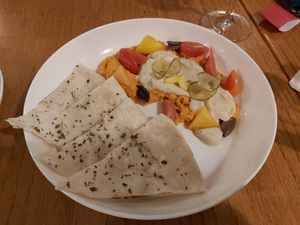 Roasted red pepper and cauliflower hummous at Six Mile Pub in Victoria