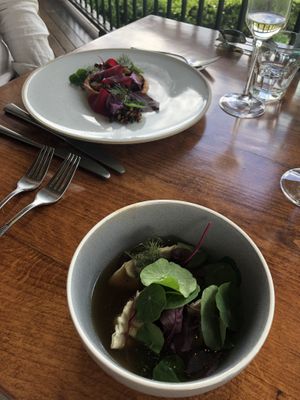 Beetroot tarte tatin and corn dumplings  at Ocean View Estates in Ocean View