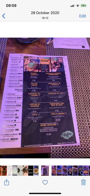 Vegan Menu at Iberia in Zurich
