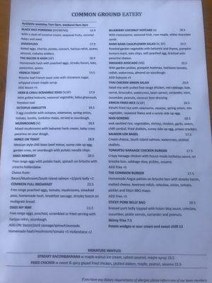 Vegan items labelled VG. Vegeterian items labelled V. A few items veganisable e.g the chicken salad at Common Ground Eatery in Auckland