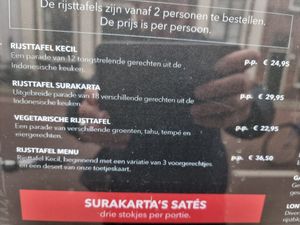 part of menu at Surakarta in Leiden