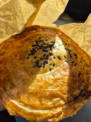 Green curry pie $11.00: delicious! spice level was great at start but built to be v.spicy towards end, love the roti instead of pastry at 2 Sisters Kitchen in Waverley