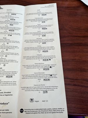 Menu, note the $5 vegan charge at the bottom   at Mi Corazon Mexican Cuisine in Cannon Beach