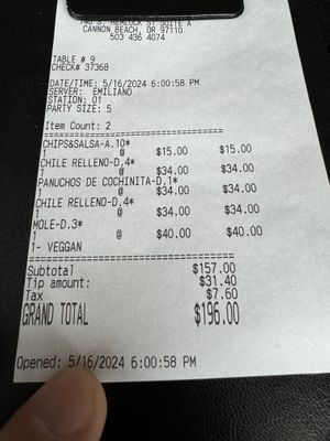 Bill for 4 of us.   at Mi Corazon Mexican Cuisine in Cannon Beach