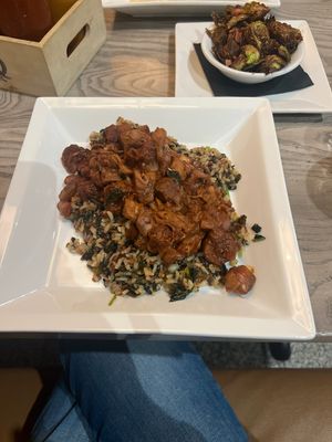 Vegan Jackfruit BBQ and Brussels Sprouts Side    at Initial Q in Spartanburg
