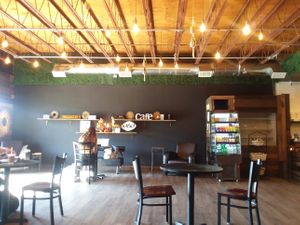 Interior with seating at Halwa Bakery & Cafe in Blacksburg