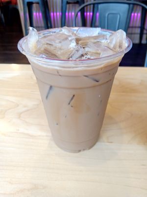 Oat milk iced coconut mocha latte at Melo Coffee & Kitchen in Rochester