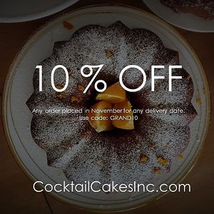To celebrate our grand opening we are offering 10% off on any orders placed in November using code: GRAND10.  Visit us today at CocktailCakesInc.com  at Cocktail Cakes in Miami