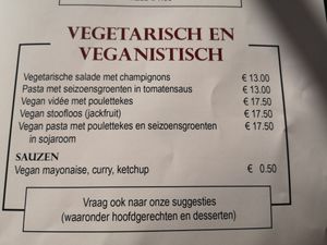 Menu at De Vierslag in Kortenaken