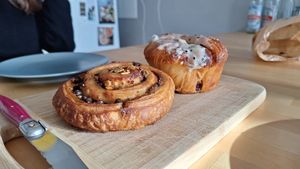 Danois and chocolate/pistache roll at Bakery J.M. Coste in Grenoble