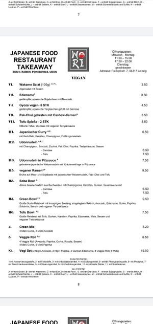Vegan menu  at Nori in Leipzig