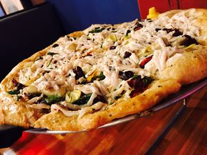 Vegan Tree Hugger pizza! at Mac's Pizza Pub in Cincinnati