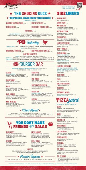 Main menu at The Pickled Duck in Modbury