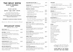 Breakfast menu 2 at Boatdeck Cafe in Mawson Lakes