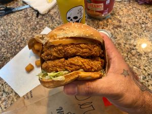 Double Spicy Chick, and with extra pickles! 💚 at Nice Burger - Santa Ana in Santa Ana