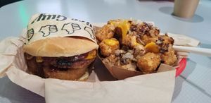 BBQ Bacon Cheeseburger with animal style tots at Nice Burger - Santa Ana in Santa Ana