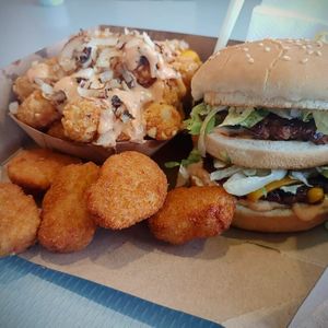 Big Guy Burger. Animal Friendly Style Tater Tots. With Chicken Nuggets. at Nice Burger - Santa Ana in Santa Ana