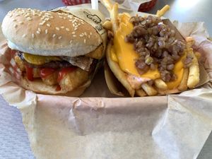 Breakfast burger with animal fries   at Nice Burger - Santa Ana in Santa Ana