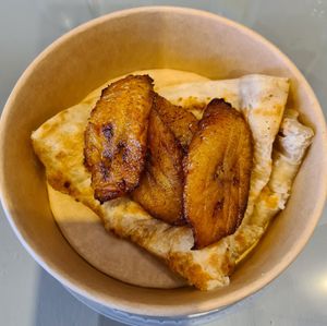 Plantain with roti at Yooow Vegan in South East London