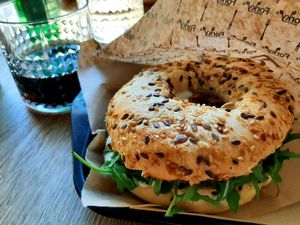 Bagel with 'bacon' at Forky's in Bratislava