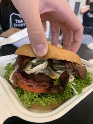 the new Venice burger with “eggplant bacon" at Forky's in Bratislava