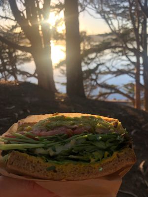 Veggie sando from IP Market (sub hummus for mayo)...so yummy!  at Inverness Park Market in Inverness