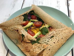 Vegan special made with tofu eggy scramble  at Creperie Club in Windsor