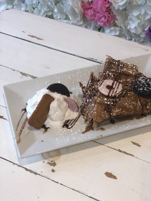 Vegan biscuit bonanza... buckwheat crepe served with Lotus Biscoff sauce, Oreo, Lotus Biscoff biscuits & Party Rings!  at Creperie Club in Windsor