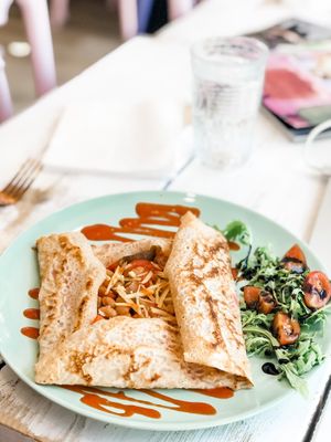 Vegan spicy cheesy beans made with Sriracha sauce  at Creperie Club in Windsor