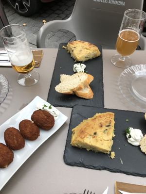 Mushroom croquettes and tortilla   at Santa y Pura in Madrid