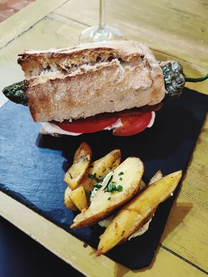 Seitan cutlet inside a sandwich at Santa y Pura in Madrid
