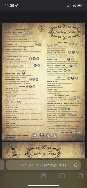 Menu  at Santa y Pura in Madrid