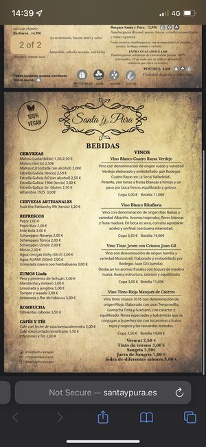 Menu  at Santa y Pura in Madrid