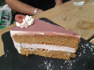 Strawberry cake at Santa y Pura in Madrid