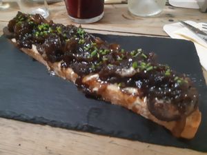 black pudding open toast at Santa y Pura in Madrid