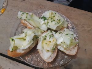 Free tapa: marinated courgettes at Santa y Pura in Madrid
