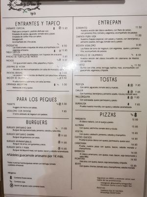 Menu at Santa y Pura in Madrid
