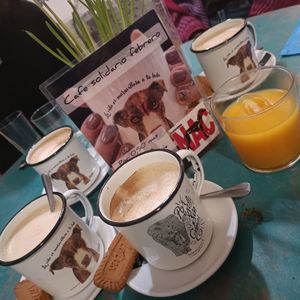 Cafés solidarios que mes a mes apoyan causas hermosas. at Santa y Pura in Madrid