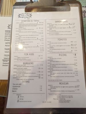 Menu at Santa y Pura in Madrid
