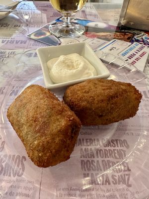 Homemade fungi croquettes   at Santa y Pura in Madrid