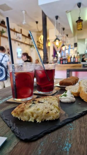 Tabla quesos, tinto de verano, croquetas, tortilla, todo vegano at Santa y Pura in Madrid