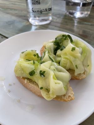 Free tapa of courgette with salt, vinegar and parsley   at Santa y Pura in Madrid