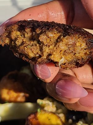 My favorite of the 3, the Lentil Ball (most flavorful) at Eyeza Vegan in St Thomas