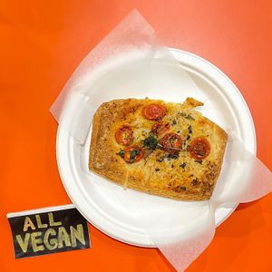 Tomato cheese puff pastry at Cosmic Vinyl in Los Angeles