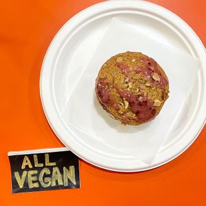 Almond butter cherry muffin at Cosmic Vinyl in Los Angeles