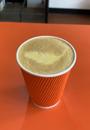 Macadamia milk Turmeric Latte at Cosmic Vinyl in Los Angeles